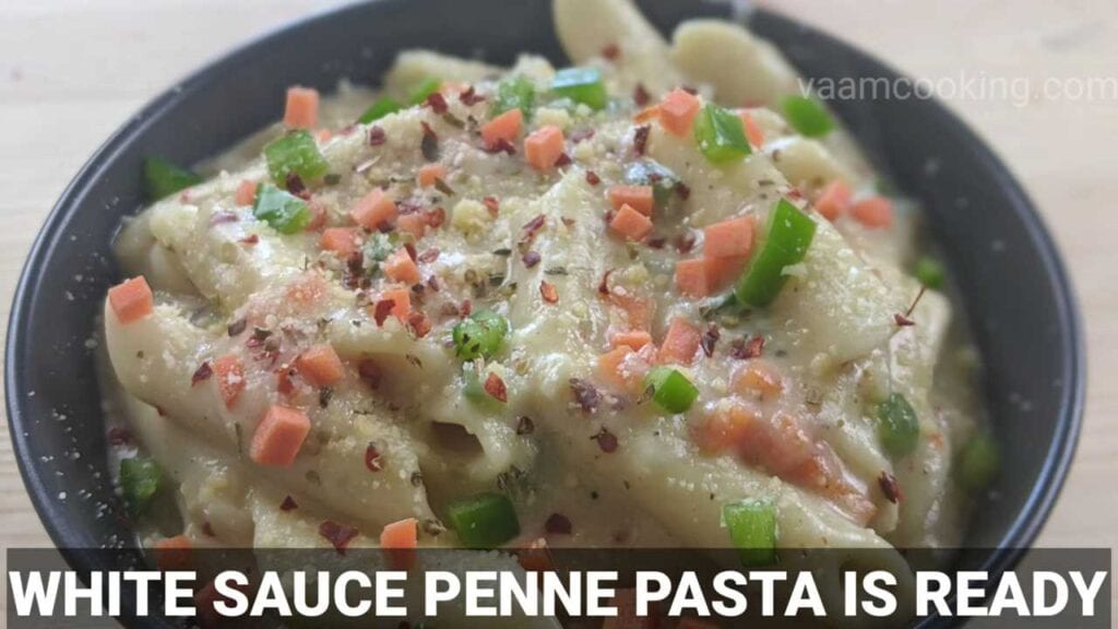 white sauce pasta vegetarian is ready