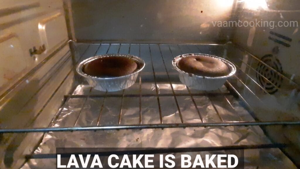 choco-lava-cake in oven